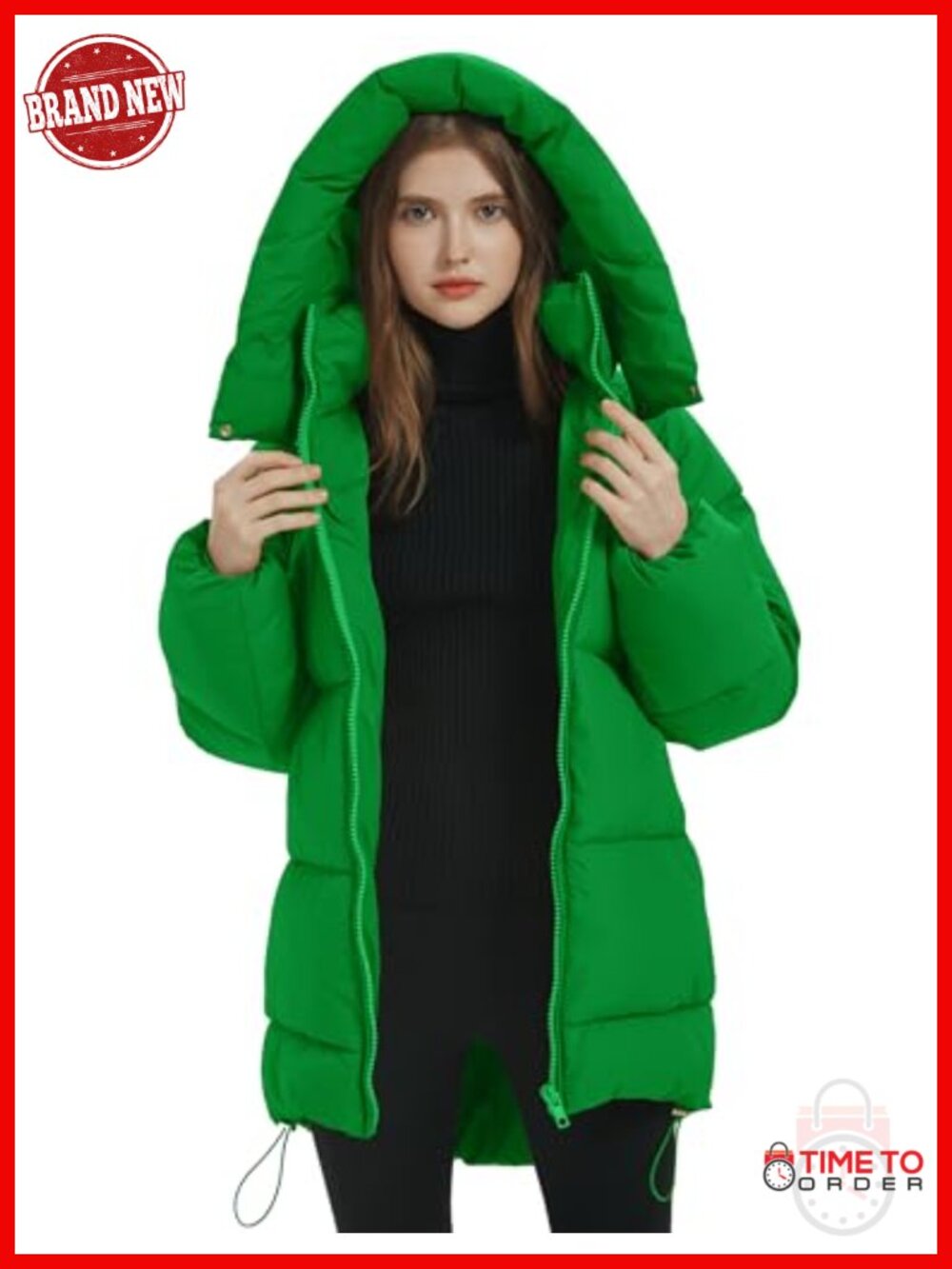 Women's Hooded Quilted Puffer Jacket Mid-Length Padded Warm Heavyweight Coat - Picture 2 of 6